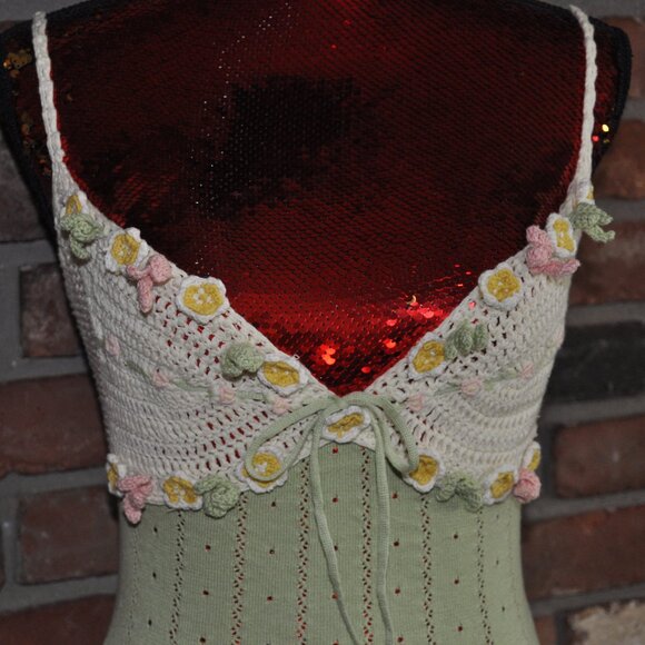 Romantic Lacemade Honeygreen Manor Knit Dress Crocheted Flowers S - Picture 7 of 14